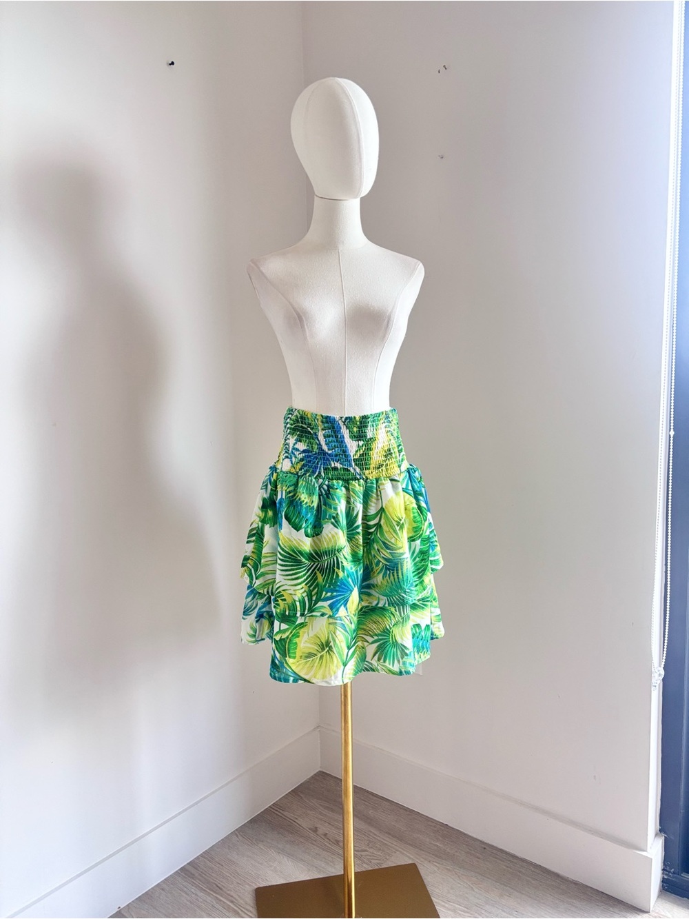 Tropical Leaf Tiered Mini Skirt - Green